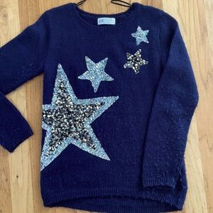 H & M navy blue sweater with silver star sequins. Size 8-10 Years. *2